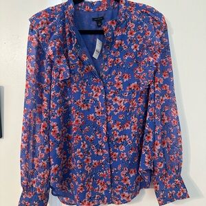 Ann Taylor Blue and Red Floral Blouse